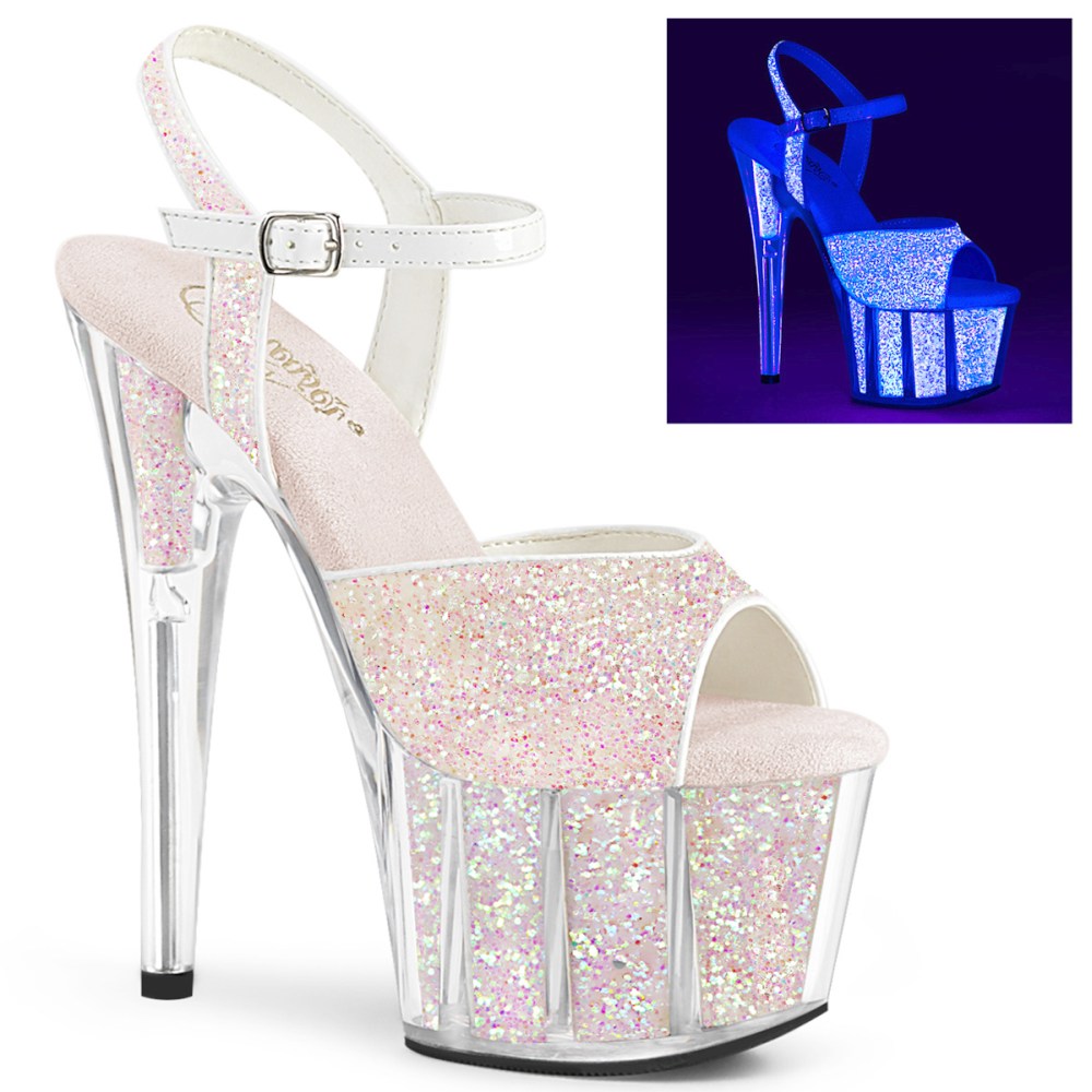 Pleaser - ADORE-710UVG Sandale à bride à la cheville, Pole dance chaussures - Chaussures de pole dance - Blanc